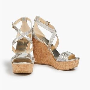 Jimmy Choo Metallic Snake Print Wedges Size 36